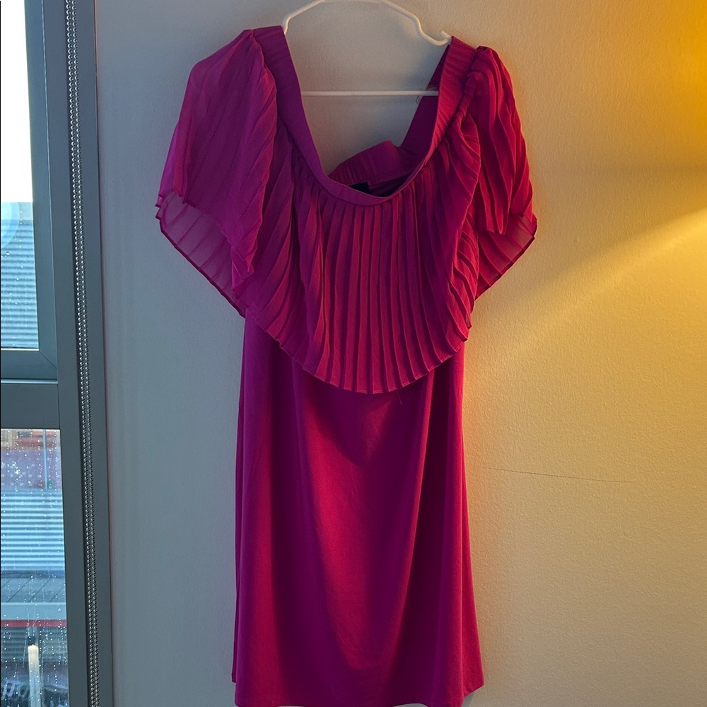MSK Fuchsia Pleated Ruffle Mini Dress
